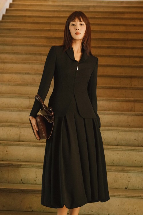 Sixdo Black Woven Flared Skirt